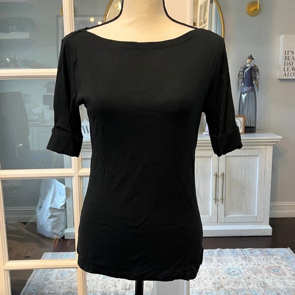 Lauren Ralph Lauren Tops - Lauren Ralph Lauren Black Boat Neck Cotton T-Shirt